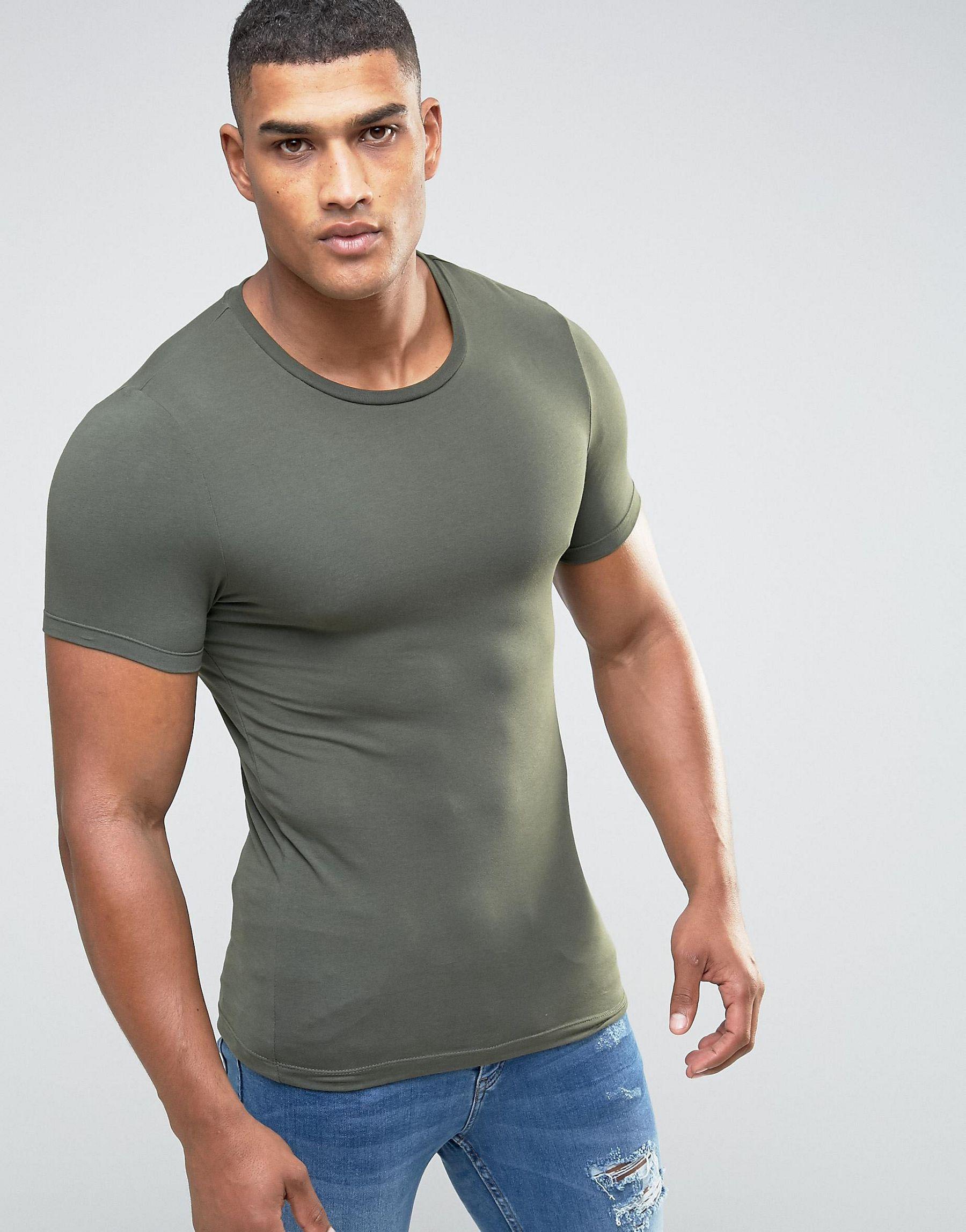 Lyst Asos Extreme Muscle T Shirt With Crew Neck And Stretch In Green